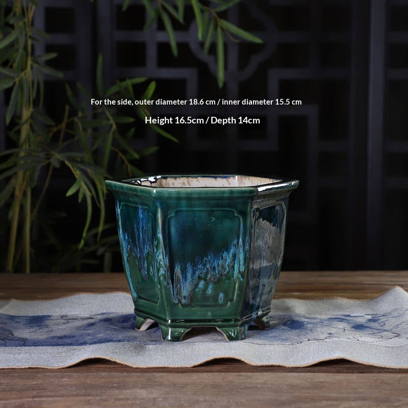 Style: Style 13 - Handmade Ceramic Glazed Basins For Flower Pots Bonsai Green Plants Potted And Outdoor Planters