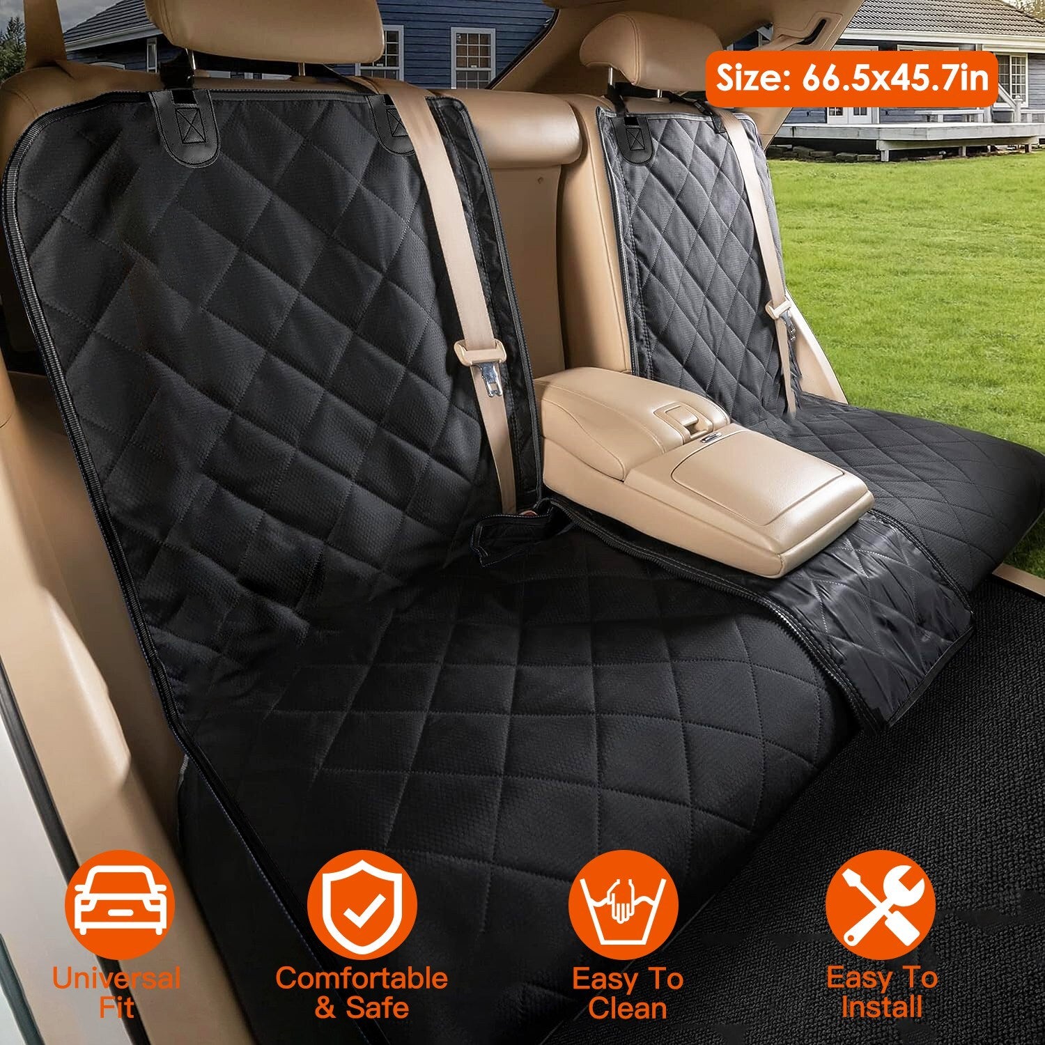 Dog Seat Cover Scratchproof Pet Rear Seat Protector Pad Seat Belt Car Travel Mat