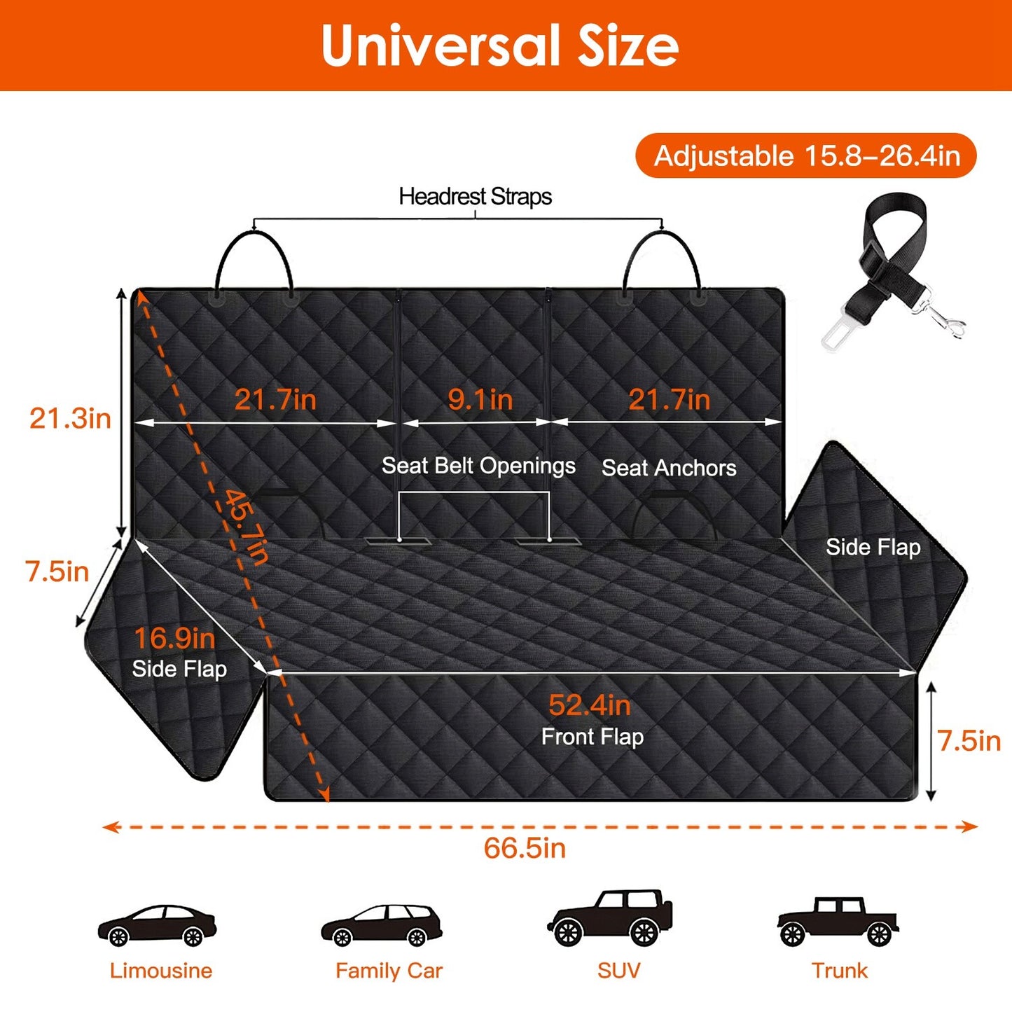Dog Seat Cover Scratchproof Pet Rear Seat Protector Pad Seat Belt Car Travel Mat