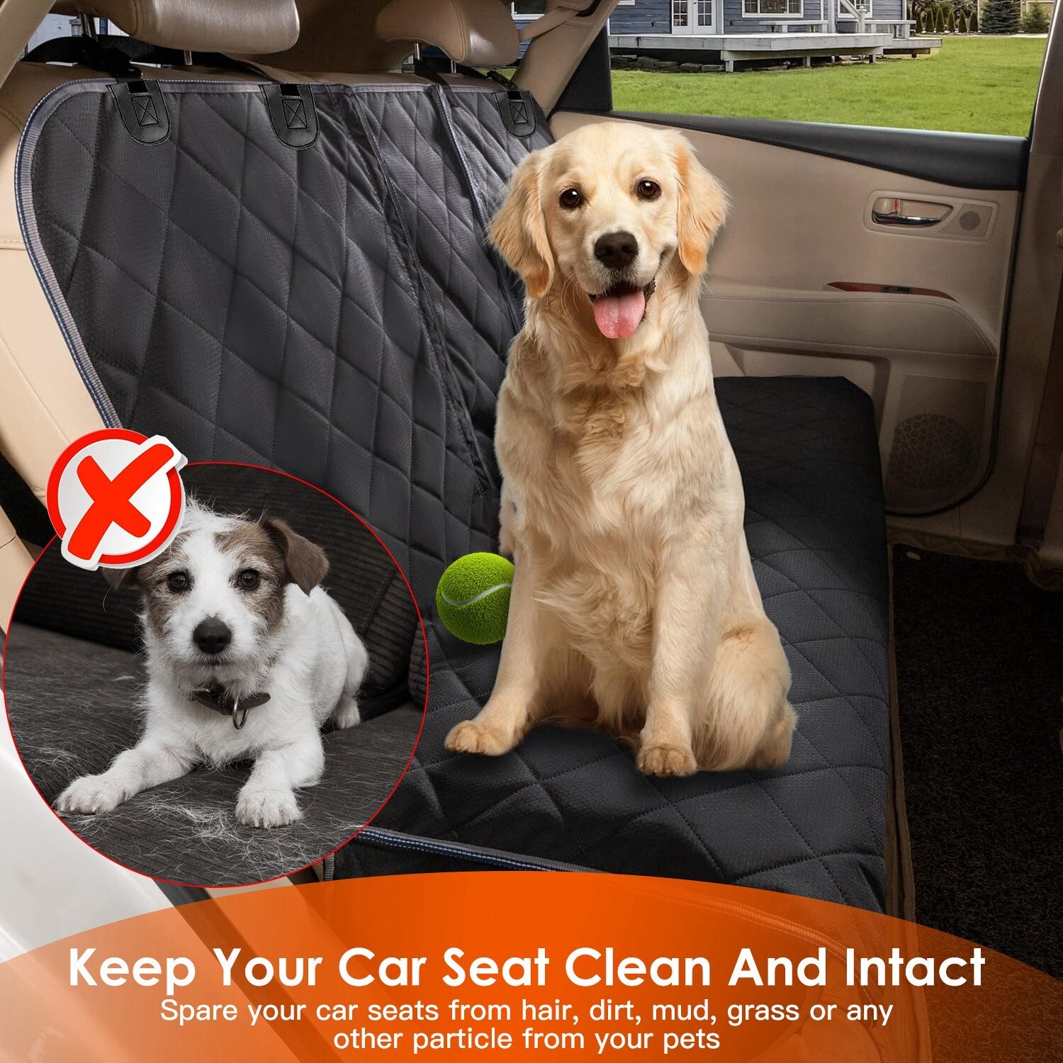 Dog Seat Cover Scratchproof Pet Rear Seat Protector Pad Seat Belt Car Travel Mat