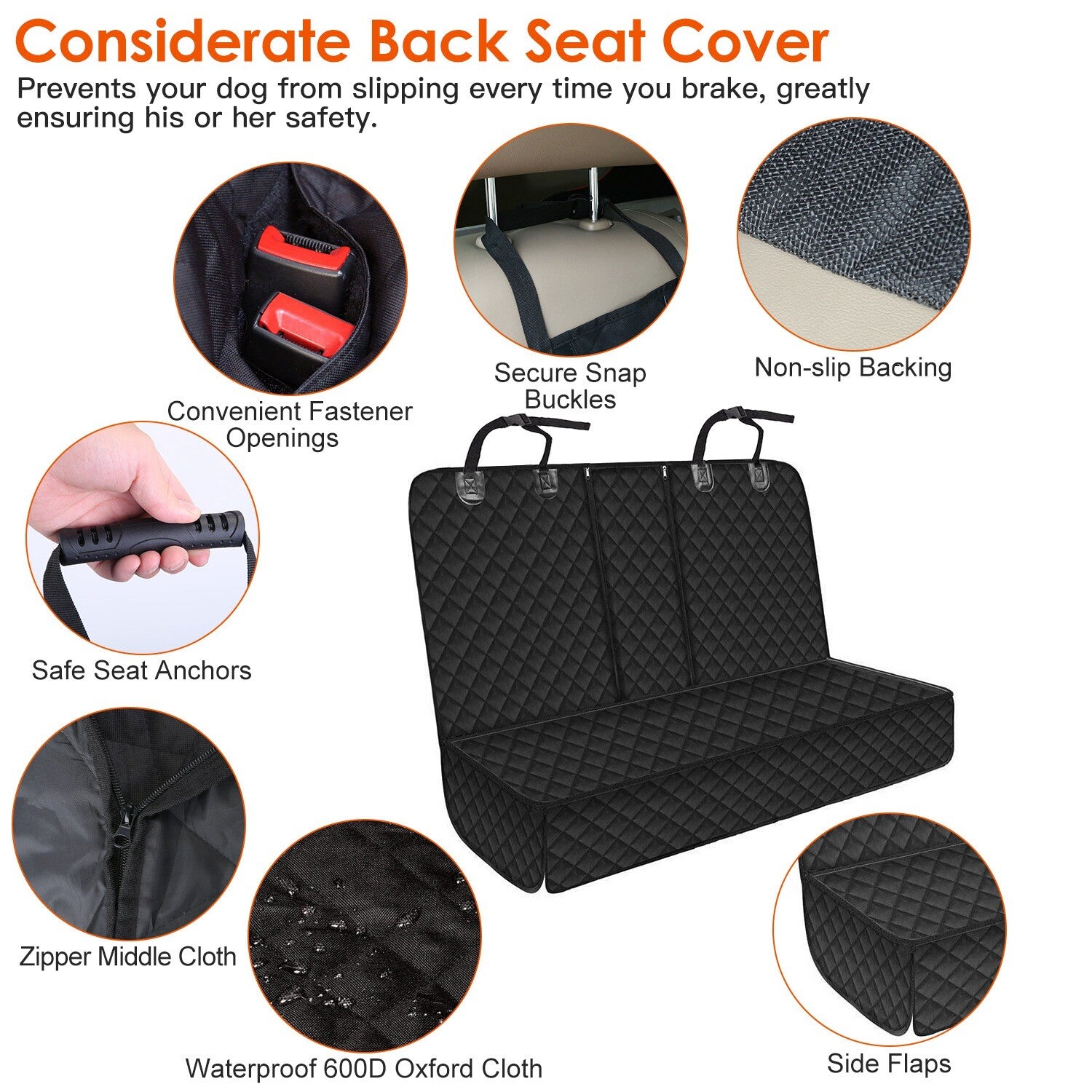 Dog Seat Cover Scratchproof Pet Rear Seat Protector Pad Seat Belt Car Travel Mat