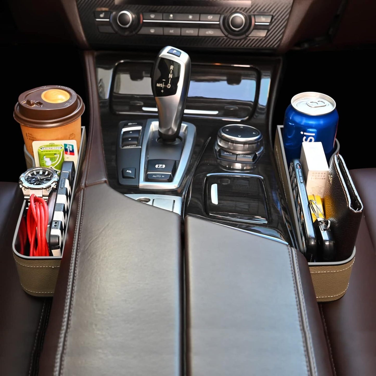Car Seat Gap Filler Leather Multifunctional Accessories with Storage Organizer